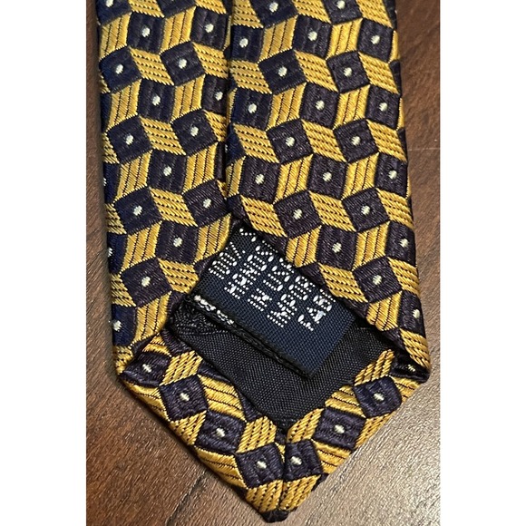 Land’s End Gold Black Hand Made 100% Silk Men’s Neck Tie Made In USA - Picture 7 of 9